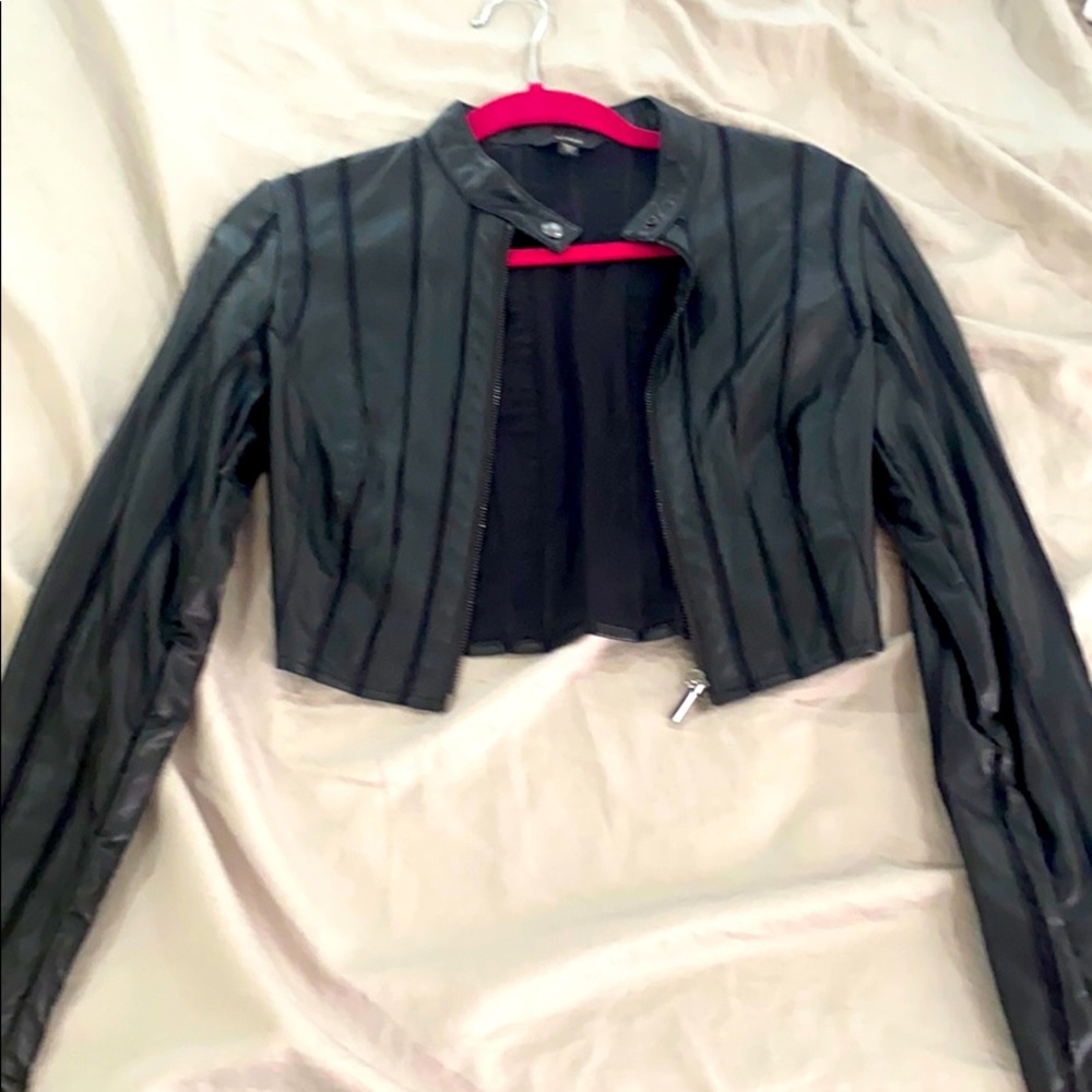 Faux leather cropped jacket